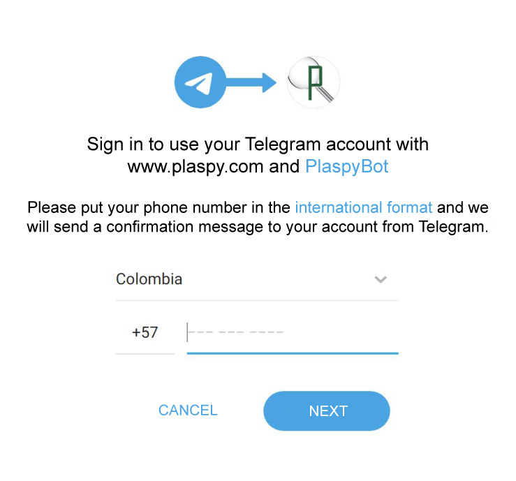 Enter phone in Telegram